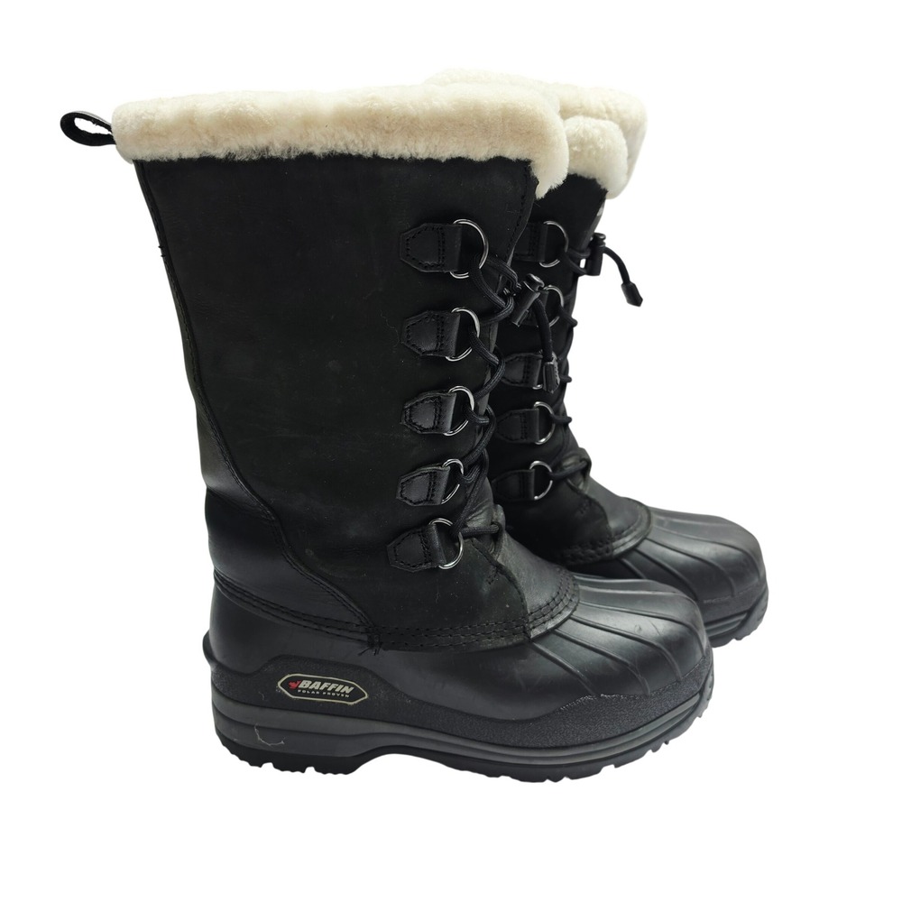 Baffin Polar Proven Womens Black Leather Faux Fur Trim Winter Snow Boots Size 7